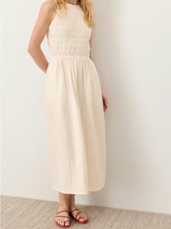 Pact Organic Dresses & Skirts - NWOT- PACT ORGANIC COASTAL DOUBLE GAUZE SMOCKED MIDI DRESS- MEDIUM- CREAM